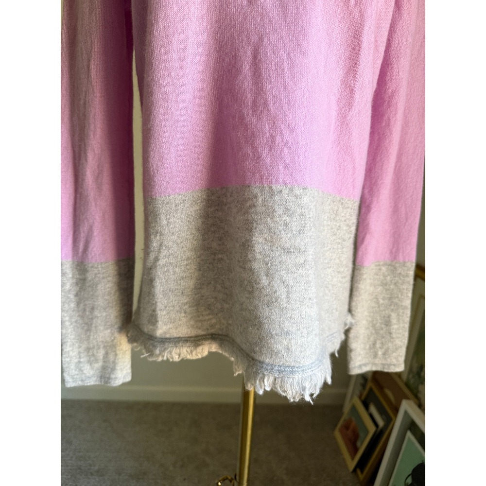 Lilly Pulitzer Rica Pink Grey Cashmere Colorblock Fringe Hem Sweater Small Lilac - Picture 3 of 8